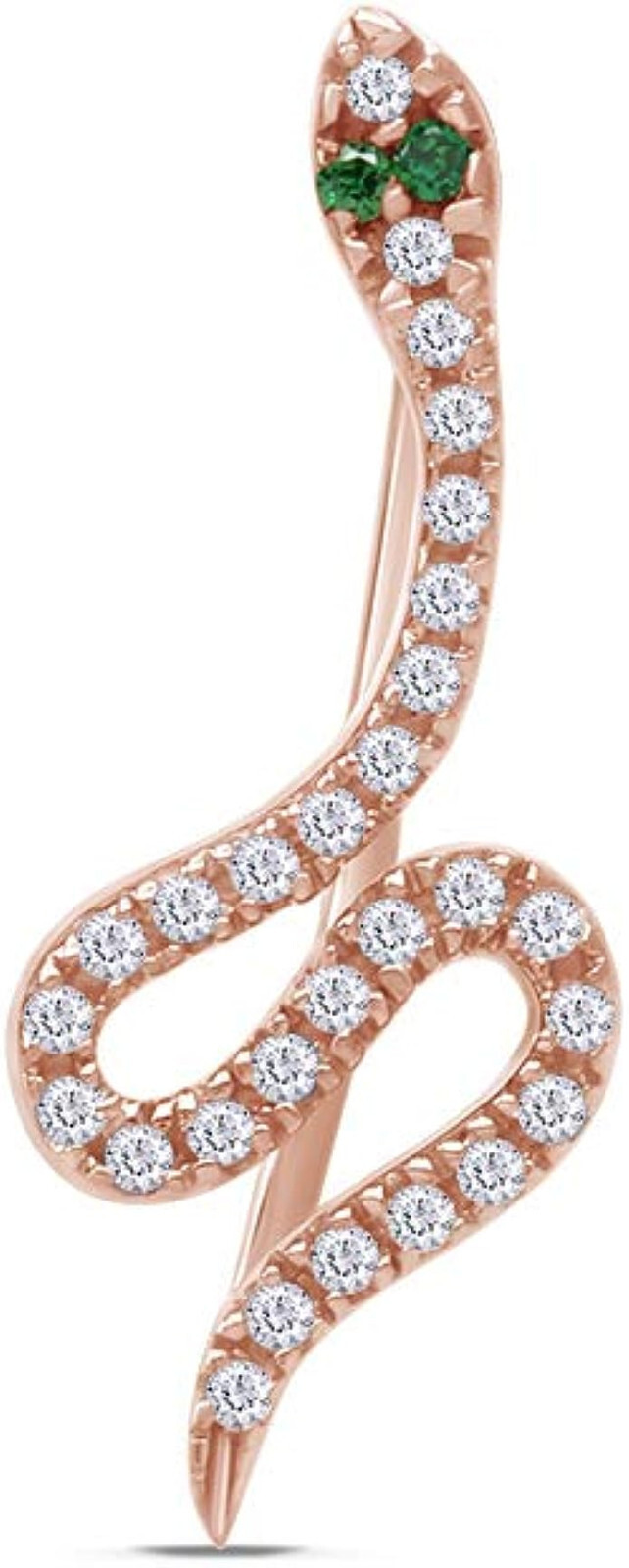 Snake Ear Crawler Earrings Simulated Birthstone in 14K Rose Gold Plated Silver