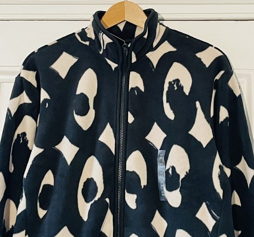 Marimekko Uniqlo Women’s Ivory Black Geometric Print Fleece Jacket M UK 12 EU 40 - Picture 4 of 15