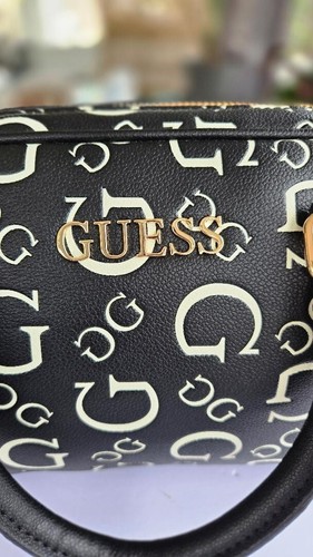 Guess Barrel Crossbody Satchel Black Logo Gold Hardware NWT Handbag Trendy - Picture 10 of 13