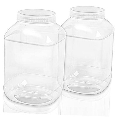  2 Pack Clear Plastic Jars, 1.5 Gallon Square Plastic Containers with Screw-On 