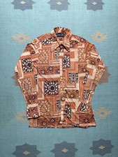 Vintage 70s long sleeve button shirt disco novelty print flowers dagger collar M