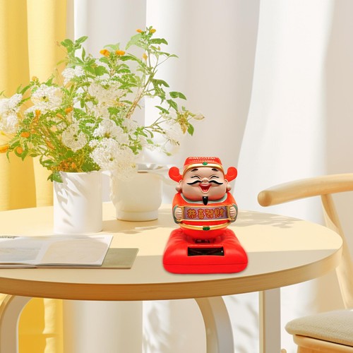 Solar Powered Bobblehead God Of Wealth Statue Action Figures Car Interior Decor - Picture 2 of 14