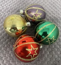 vintage glass christmas ornaments 4 Bling Balls W Stars Romania