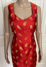 Vtg Fredericks of Hollywood 4 Red Gold Paisley Silky Sleeveless Dress Runs Large