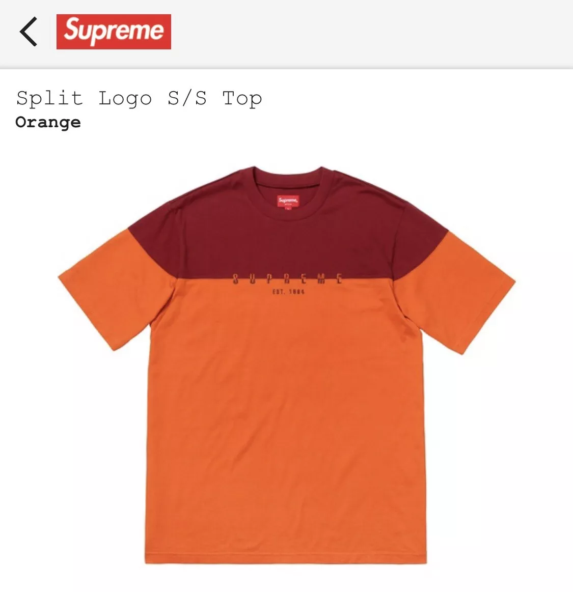 Supreme Split Logo S/S Top Size Medium Orange Fw18 New 100% Authentic