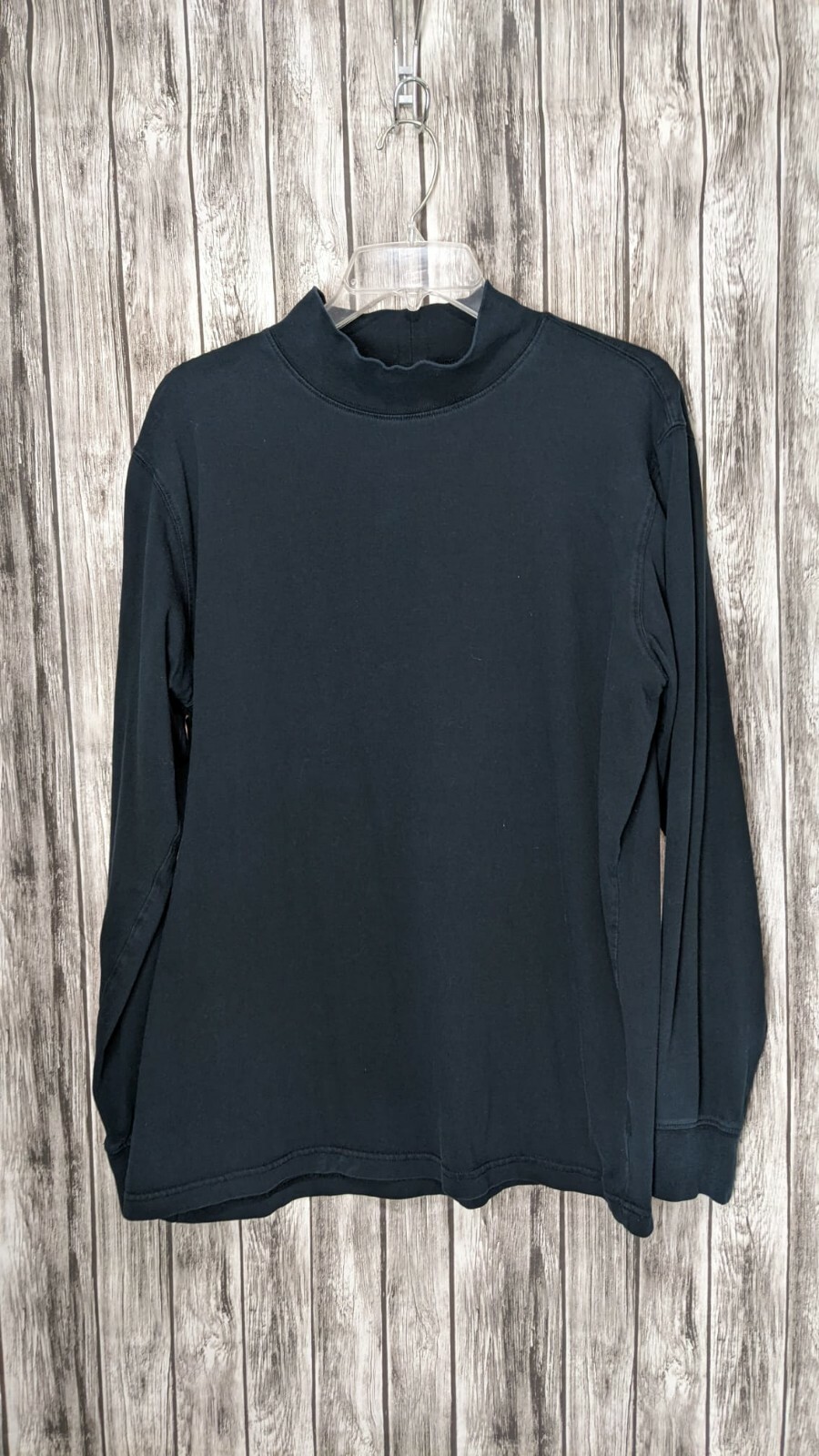 Women's Black Mock Neck Lands'End Super T Size Large Cotton Shirt RN