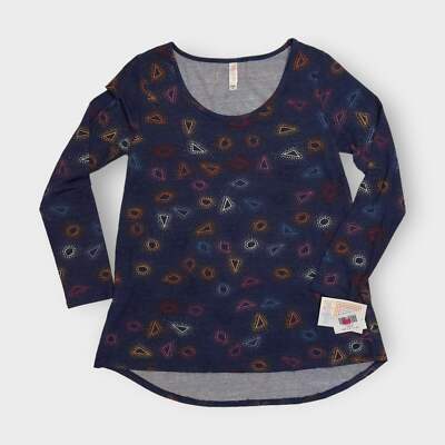 トップス S LuLaRoe Lynnae Women's M Long Sleeve Top NWT Blue Geometric Shapes