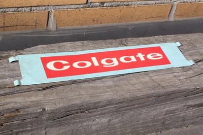 Colgate Zahnpasta - alter Tresenstreifen Türschild Sign Blechschild 