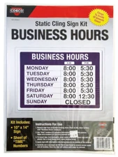 Cosco Sign Kit - Static Cling Business Hours