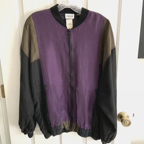 NWT Cezar Color Block Purple Silk Jacket Men Sz Large Full Zip