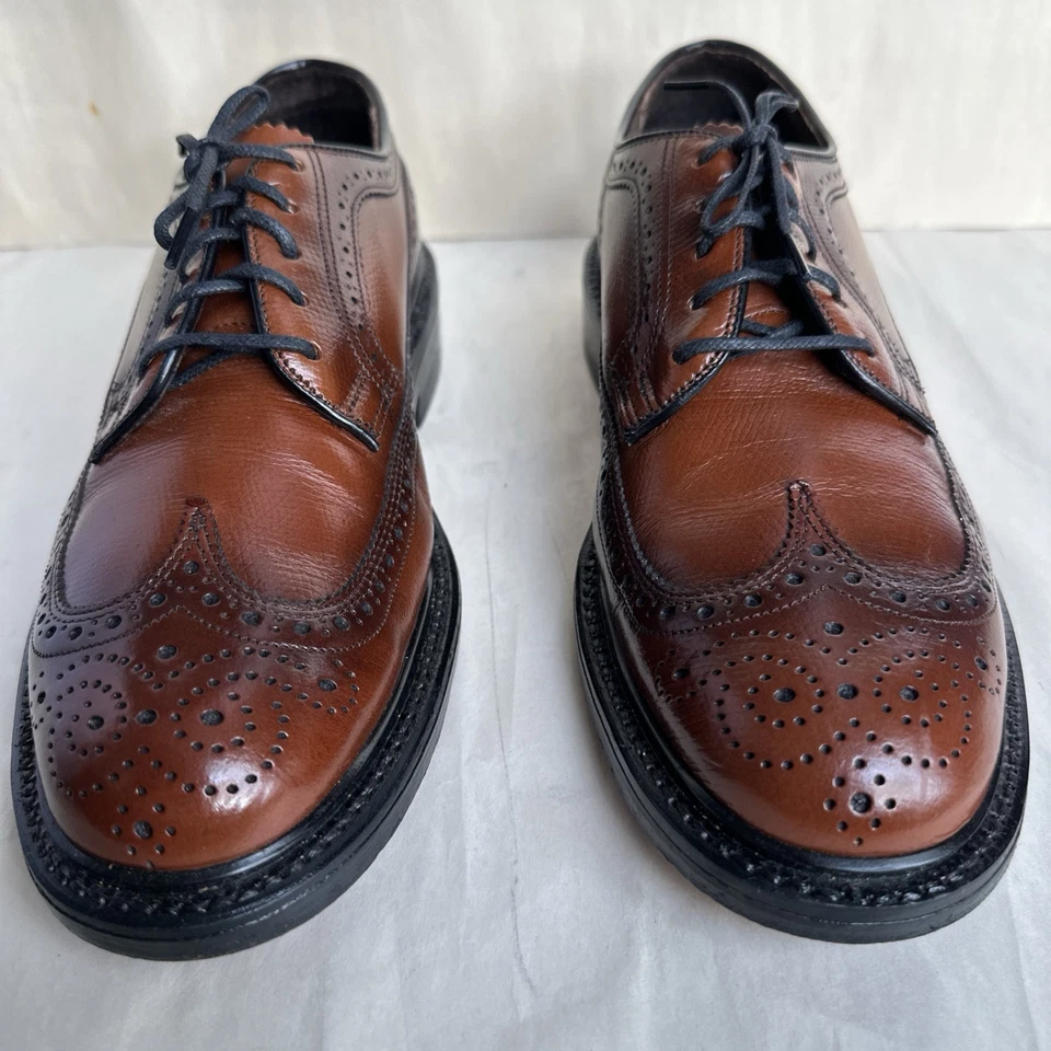 Vtg Stafford 608-8025 Long Wingtip Oxford Men 7.5E Pebble Leather Shoes USA Made - Image 2 of 4
