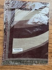 100 Pashmina Scarf Burgundy Beige Abstract Geometric Fringe New