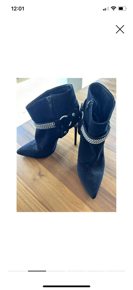 BOTINES SAINT LAURENT GAMUZA NEGRA DOBLE CADENA ESLABÓN. Talla 39 100% Auténtico Foto 2 de 4