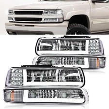 LED DRL Bumper Headlights Assembly Silverado 1500 2500 99-02 Chrome Clear Amber