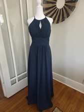 Azazie Navy Blue Sleeveless Keyhole Neck Bridesmaid Dress Size A4