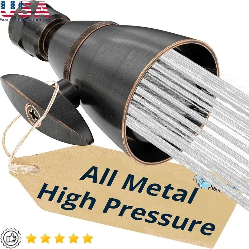 High Pressure Metal Shower Head Adjustable Spray Angle 2.5 GPM Rain Boosted Flow