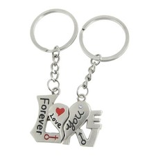 Forever Love You Heart Design Lover Keyring Key Chain 2 Pcs