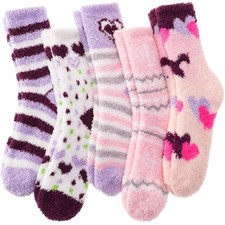 Fuzzy Slipper Socks for Women Men Fluffy Warm Winter Medium Heart/Pink/Purple