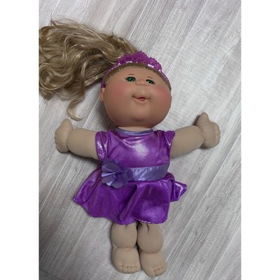 Cabbage Patch Kid Doll Purple Sparkle Dress Tiara Blonde Hair Green Eyes 2015