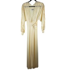 VTG Lily of France Peignoir Robe Lace Sheer Nylon Yellow Maxi USA Petite FLAW