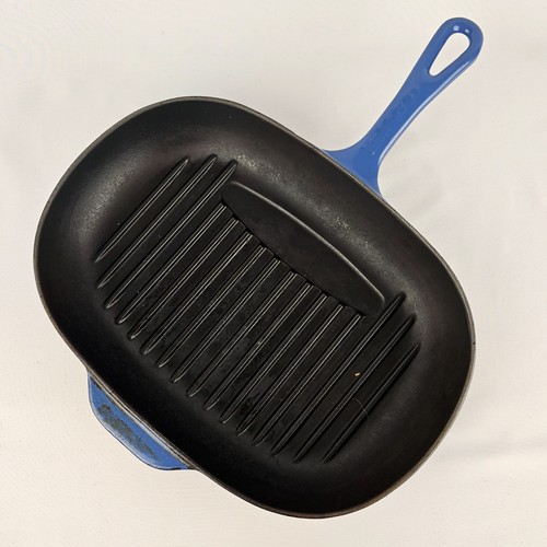 Padella padella vintage Le Creuset ghisa e smalto blu griglia forma ovale - Foto 2 di 5