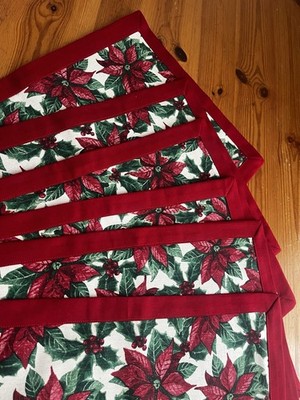 Placemats Set of 6 Poinsettias Placemats for Dining Table Holiday Christmas