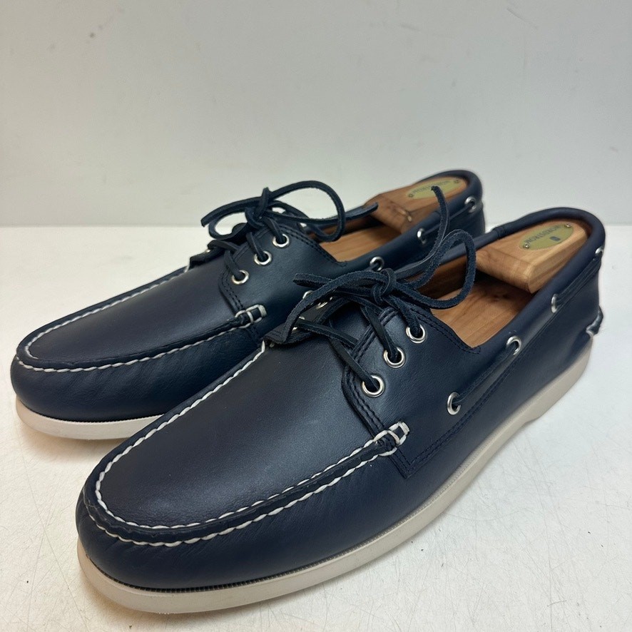 NWOT Quoddy Men's Head Boat Shoe Moccasin Navy Blue Handsewn Maine