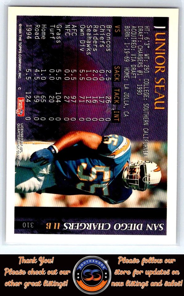 Junior Seau 1995 Bowman #310 San Diego Chargers - Image 2 of 4