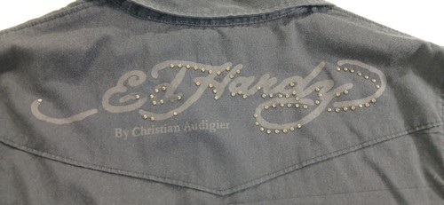 Ed Hardy by Christian Audigier Long Sleeve Collared Shirt Sz XXL Black Y2K VTG - Picture 11 of 23
