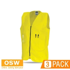3 X Men's Cotton Daytime Safety Vest Comfortable High Vis Work Vest