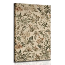 Framed Vintage Botanical Floral Wall Art Canvas Wrap Print Beige Wildflowers ...