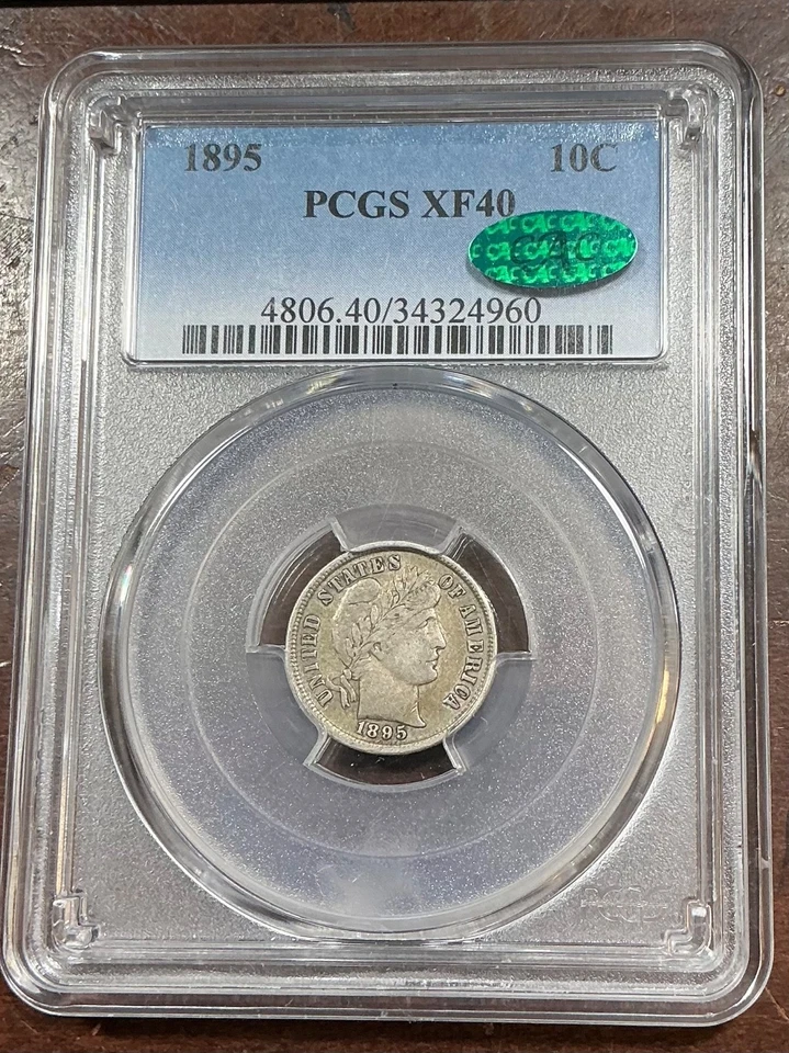 PCGS XF40 CAC 1895 BARBER DIME VERY SCARCE DATE GREAT EYE APPEAL - Image 3 of 3
