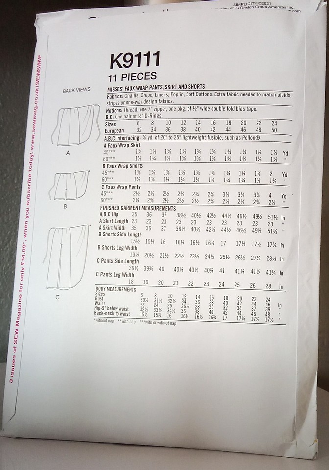 Simplicity Pattern 9124 NEW SIMPLICITY K9111 SEWING PATTERN SIZE 6 - 14 | eBay UK