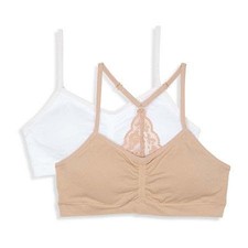 Maidenform Girls Seamless Ruched Crop Bra Nude/White 2-Pack