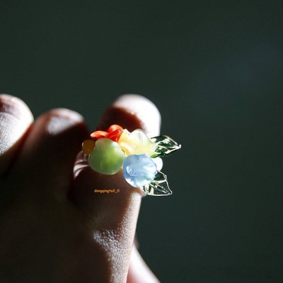 Sweet Design Glass Colorful Flower Ring Fresh Band Handmade Decora Collectible