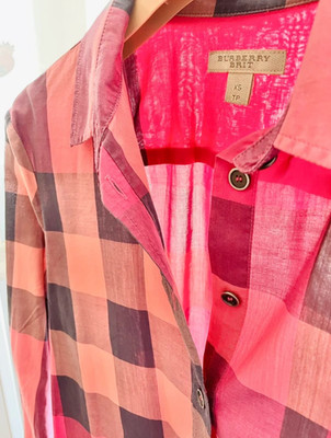 BURBERRY Brit Damen Hemdbluse rosa koralle leichte Baumwolle kariert Größe XS