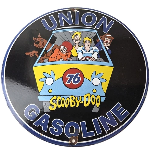 Vintage Union 76 Gasoline Sign - Scooby Doo Gas Pump Porcelain Sign