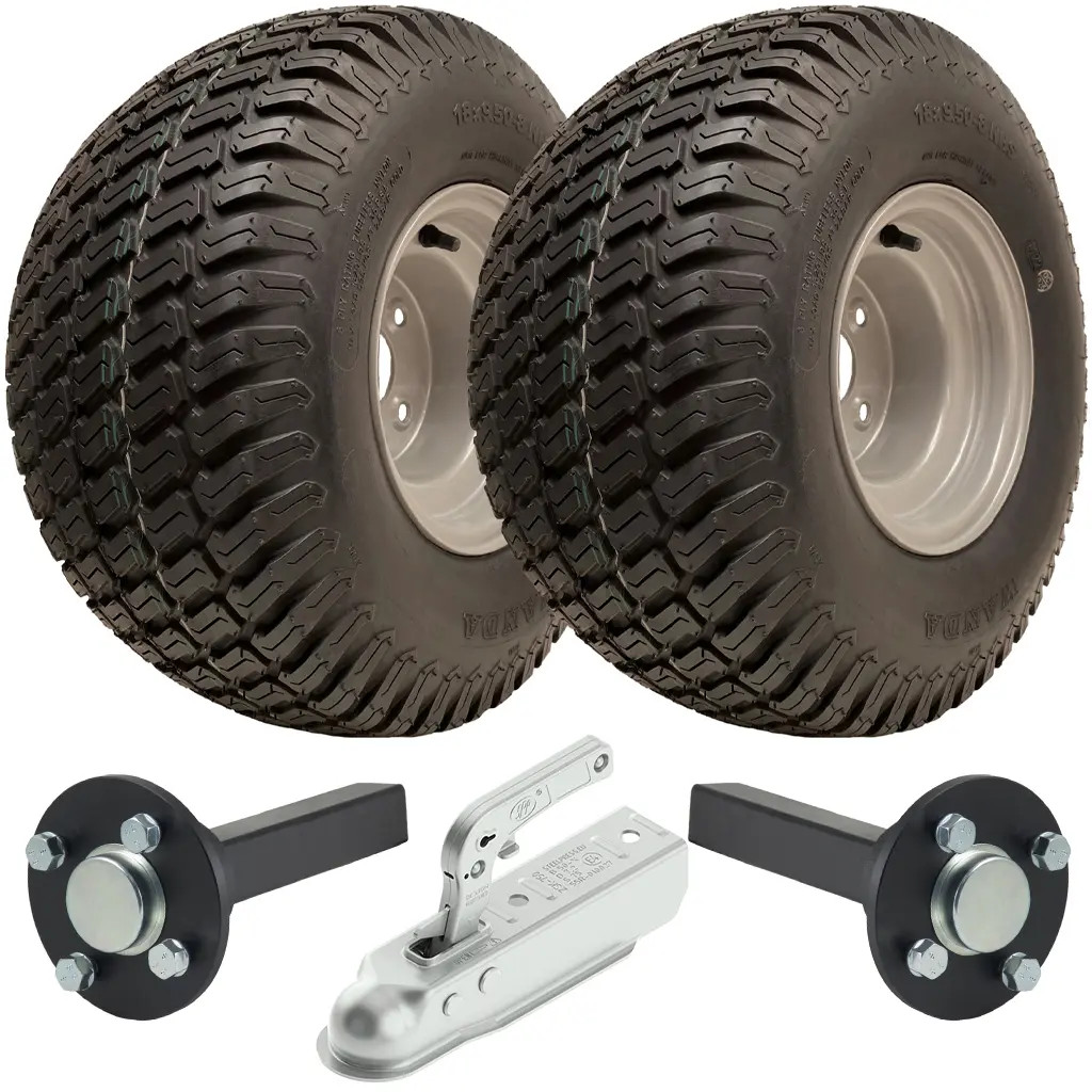 18x9.50-8 ATV Trailer Kit P332 Grass Wheels 35x35mm Hub & Stub Axles Hitch 750kg