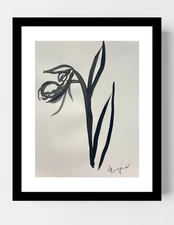 GUAJARDO Original Neo Expressionism Black Flower 12X9 Paper Signed Art