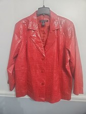 90's Dialogue Jacket Womens Red Crocodile Embossed Leather Button Up Size 2X 
