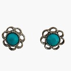 Silver Turquoise Flower Stud Earrings Vintage