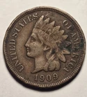 1909 Indian Head Cent 1c Penny, Very Fine VF Details, Exact Coin Shown