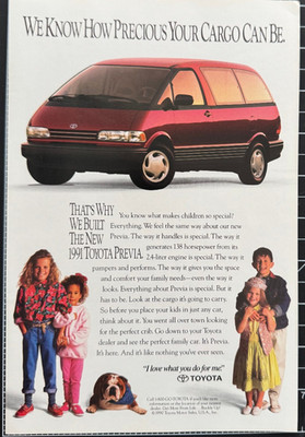 Toyota Previa Minivan Cute Kids Precious Cargo Children Vintage Print Ad 1990