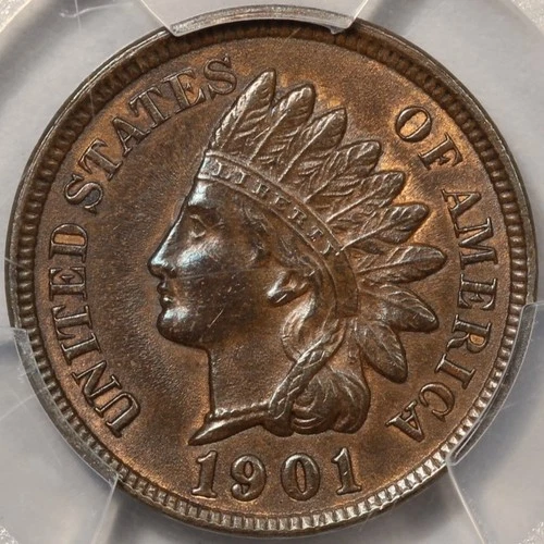 1901 Indian Cent PCGS AU-58 - Lots of Red!
