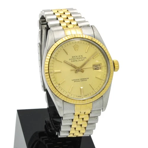 Men's Rolex OP Datejust Two Tone Champagne Dial Ref.#16013 36mm Watch #W235537-1