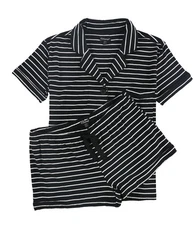 P.J. Salvage Womens Striped Pajama Set, Black, Small