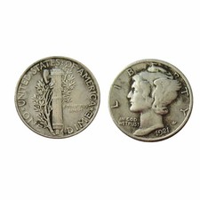 [Lot of 5] 1921 Mercury Dimes 1/2 Roll Metal Coin One UNITED STATES AMERICA