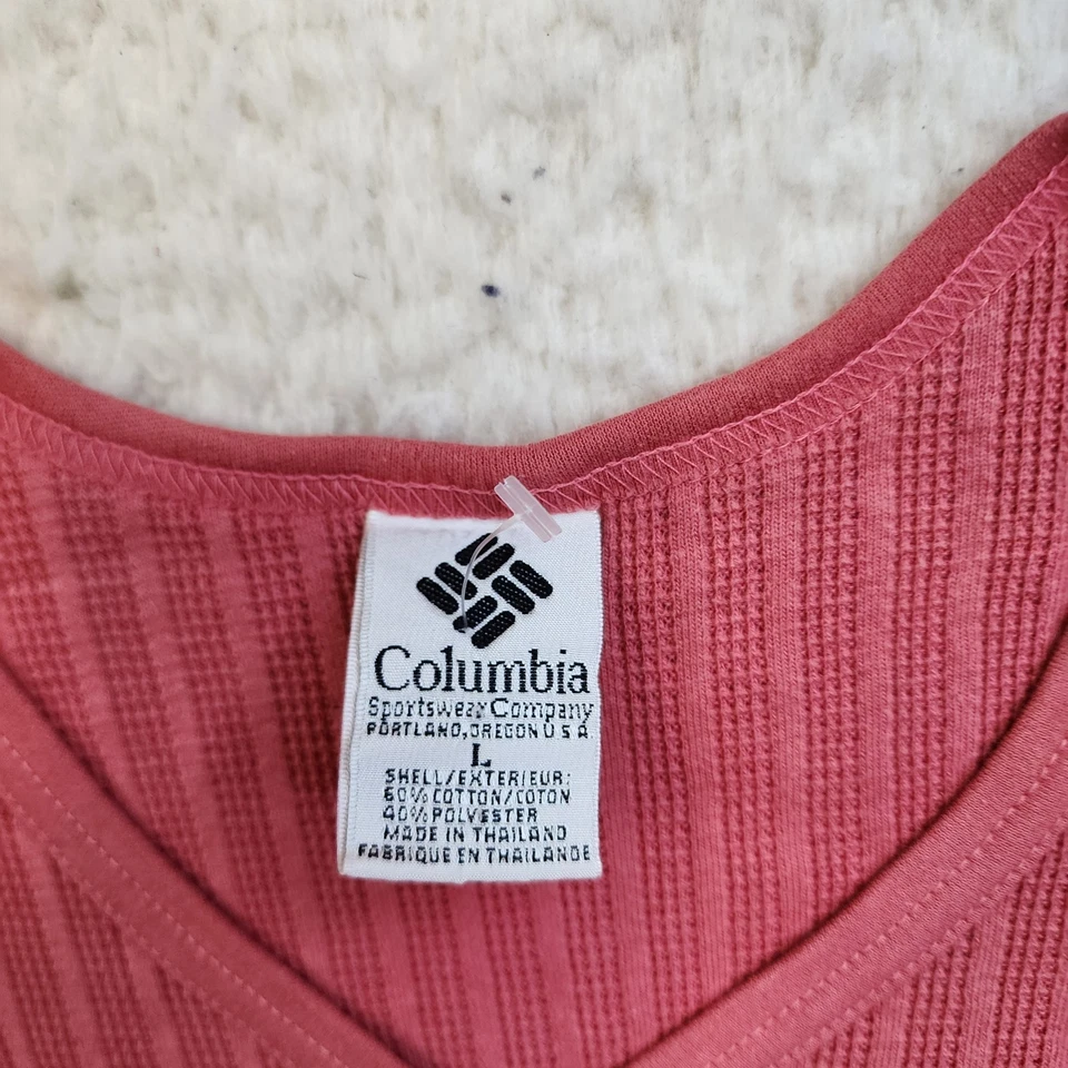 Camiseta sin mangas Columbia cuello en V L roja acanalada Henley mezcla de algodón verano informal suave Foto 4 de 4