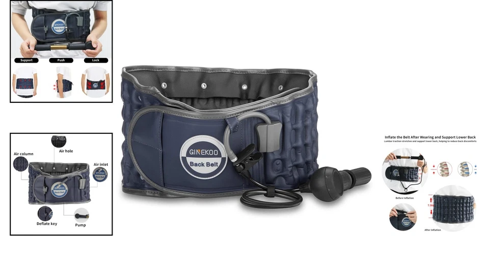 Versátil soporte inflable de tracción espinal para aliviar el dolor de espalda baja - azul marino Foto 2 de 4