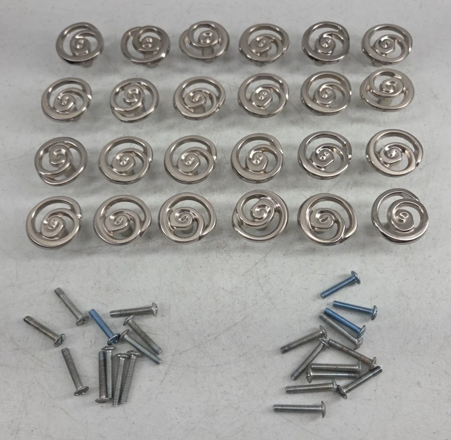 Lote De Colección De 24 Perillas Tira Cajón Remolino Redondas Puerta Gabinete Plateado Cromo 1.25 Foto 2 de 4